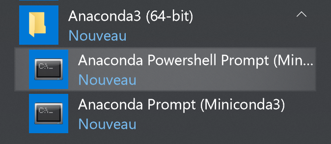 Menu Anaconda Powershell Prompt
